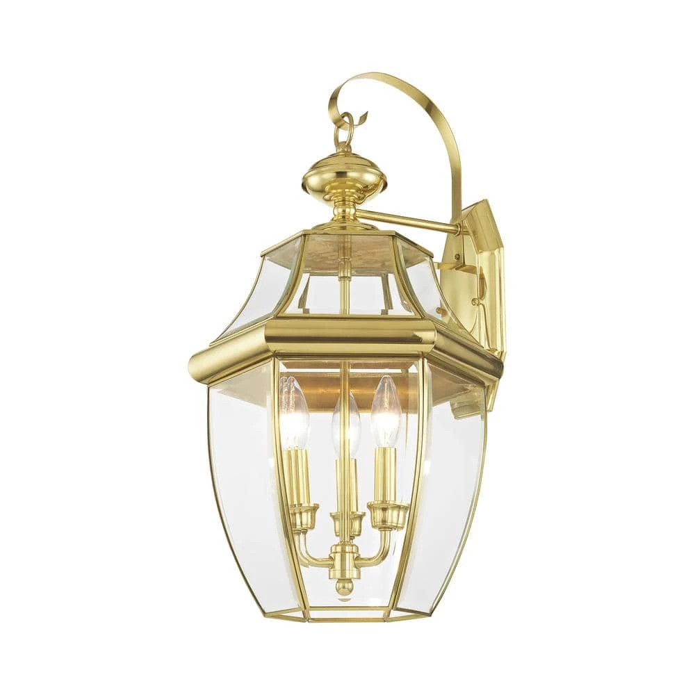 Monterey 3 Light Polished Brass Outdoor Wall Sconce by Livex Lighting 6 Monterey 3 Light Polished Brass Outdoor Wall Sconce by Livex Lighting - Image 6