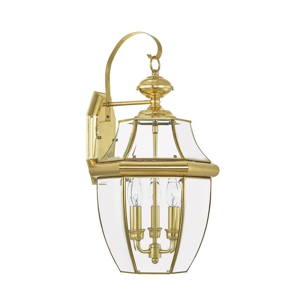 Monterey 3 Light Polished Brass Outdoor Wall Sconce by Livex Lighting 5 Monterey 3 Light Polished Brass Outdoor Wall Sconce by Livex Lighting - Image 5