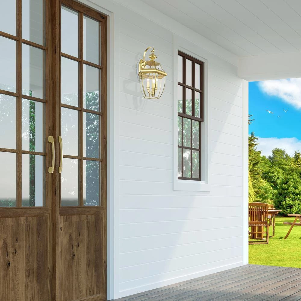 Monterey 3 Light Polished Brass Outdoor Wall Sconce by Livex Lighting 9 Monterey 3 Light Polished Brass Outdoor Wall Sconce by Livex Lighting - Image 9