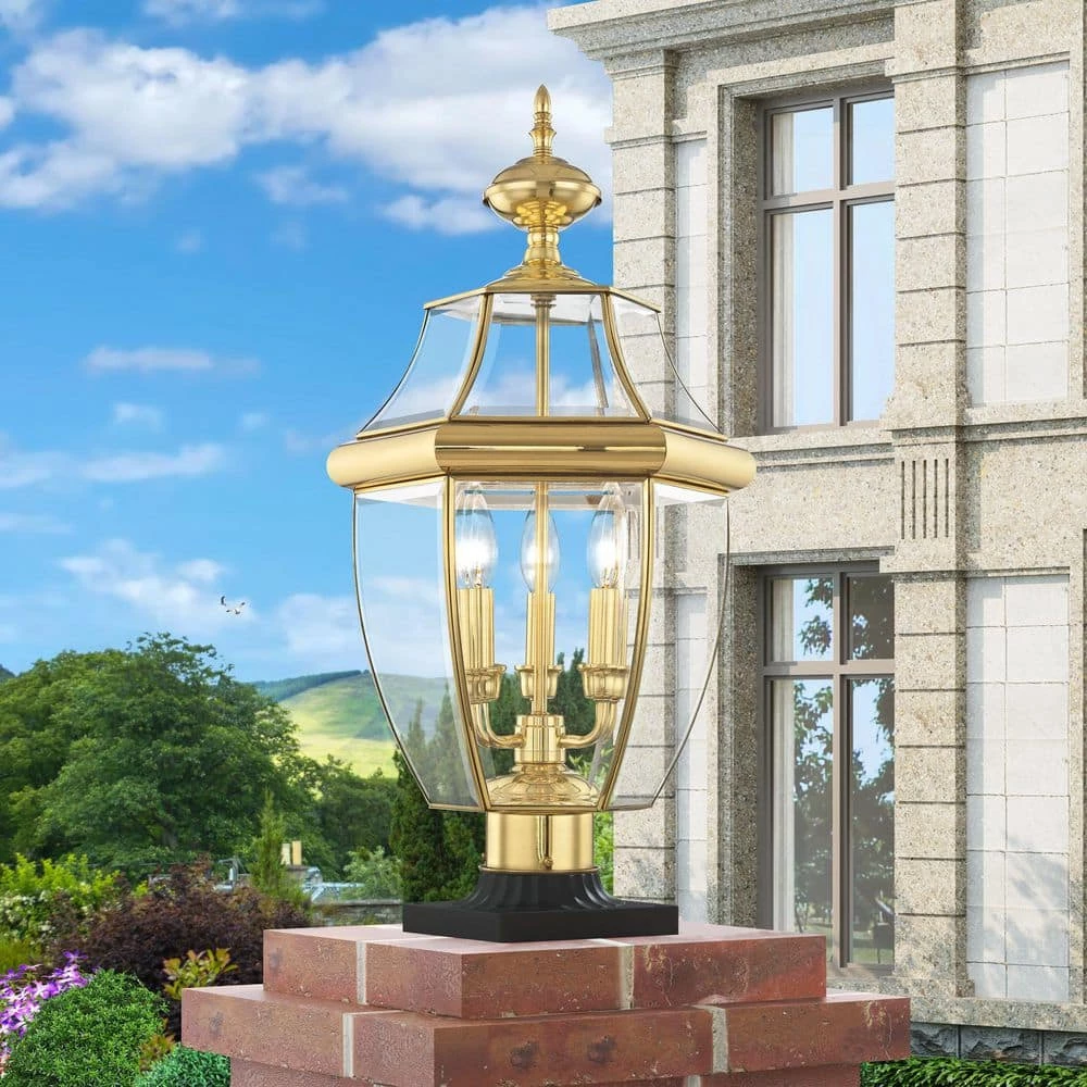 Monterey 3 Light Polished Brass Outdoor Post Top Lantern by Livex Lighting 3 Monterey 3 Light Polished Brass Outdoor Post Top Lantern by Livex Lighting - Image 3