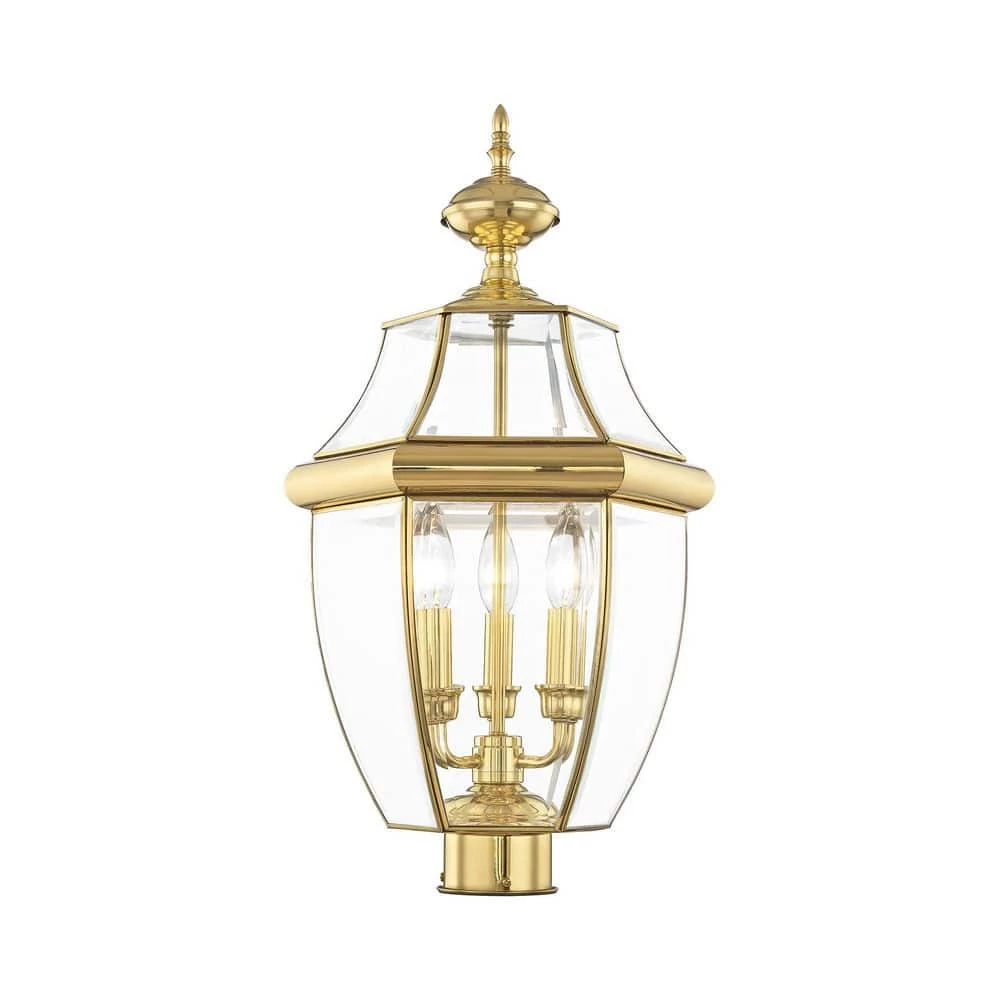 Monterey 3 Light Polished Brass Outdoor Post Top Lantern by Livex Lighting 1 Monterey 3 Light Polished Brass Outdoor Post Top Lantern by Livex Lighting