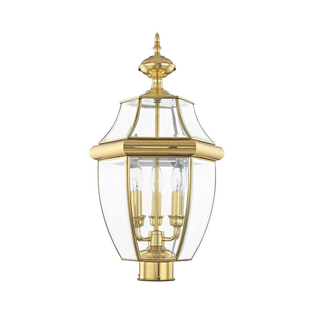 Monterey 3 Light Polished Brass Outdoor Post Top Lantern by Livex Lighting 7 Monterey 3 Light Polished Brass Outdoor Post Top Lantern by Livex Lighting - Image 7