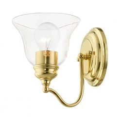 Moreland 1-Light Polished Brass Wall Sconce with Clear Glass by Livex Lighting -Livex Lighting shop polished brass livex lighting vanity lighting 16931 02 fa 1000