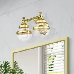 Oldwick 15 in. 2-Light Polished Brass Vanity Light with Clear Glass by Livex Lighting -Livex Lighting shop polished brass livex lighting vanity lighting 17412 02 31 1000