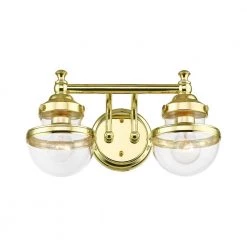 Oldwick 15 in. 2-Light Polished Brass Vanity Light with Clear Glass by Livex Lighting -Livex Lighting shop polished brass livex lighting vanity lighting 17412 02 4f 1000