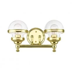 Oldwick 15 in. 2-Light Polished Brass Vanity Light with Clear Glass by Livex Lighting