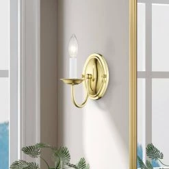 Home Basics 1-Light Polished Brass Wall Sconce by Livex Lighting -Livex Lighting shop polished brass livex lighting wall sconces 4151 02 66 1000