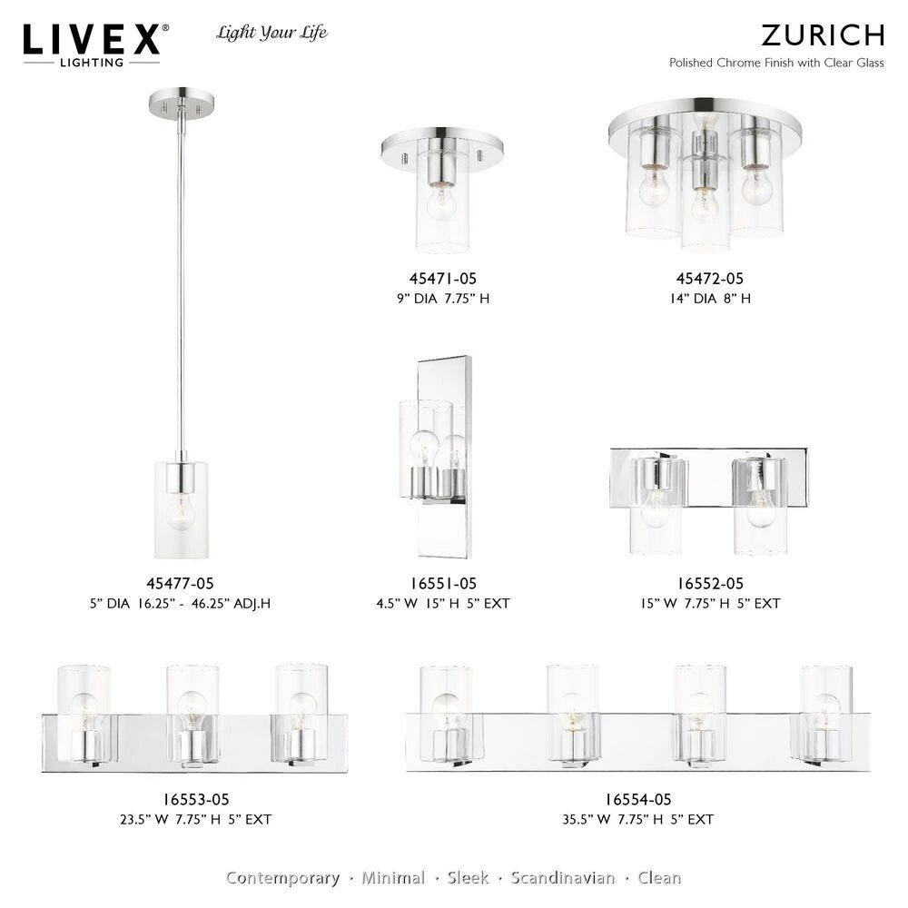 Zurich 1 Light Polished Chrome Pendant by Livex Lighting 8 Zurich 1 Light Polished Chrome Pendant by Livex Lighting - Image 8