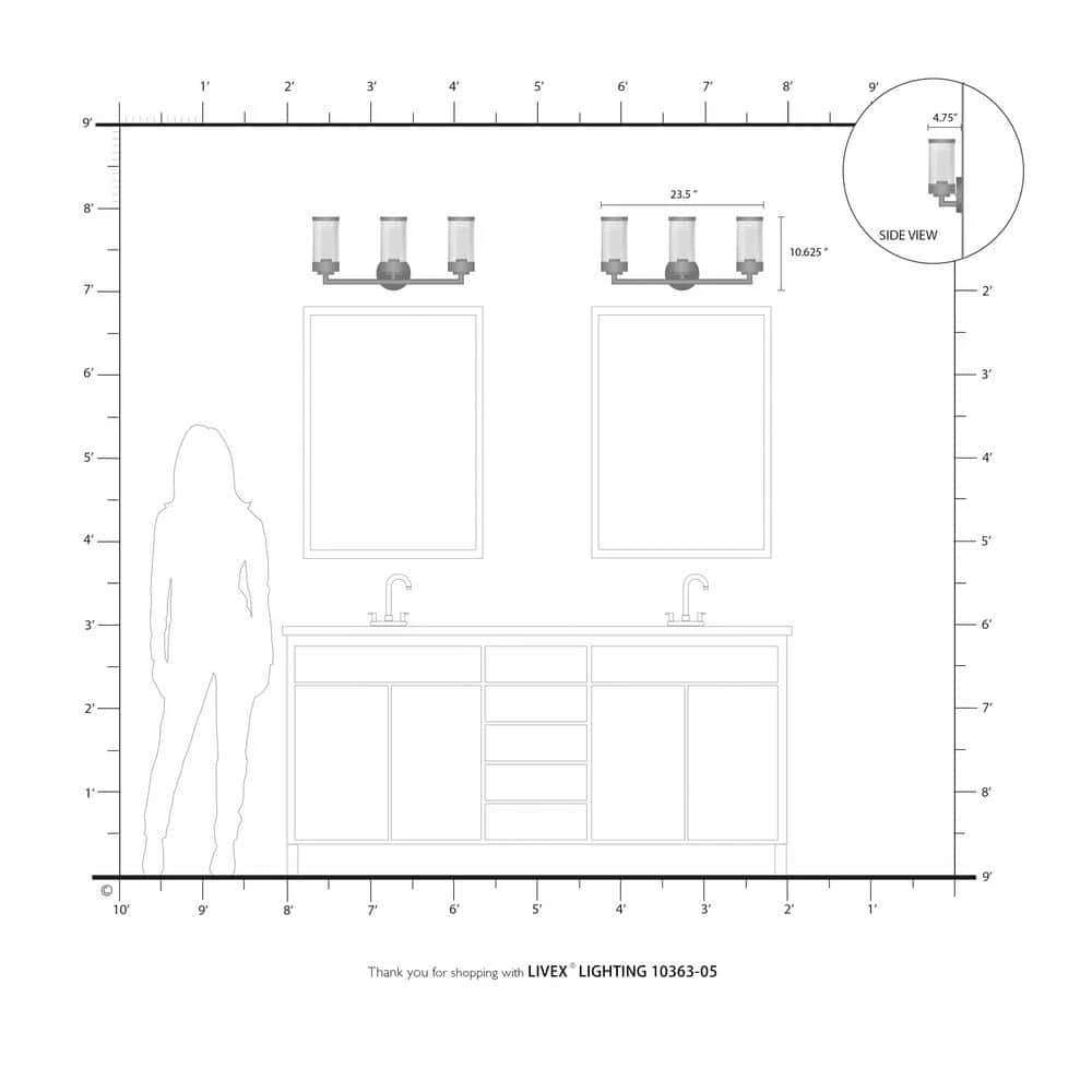 Hillcrest 3 Light Polished Chrome Bath Vanity by Livex Lighting 2 Hillcrest 3 Light Polished Chrome Bath Vanity by Livex Lighting - Image 2