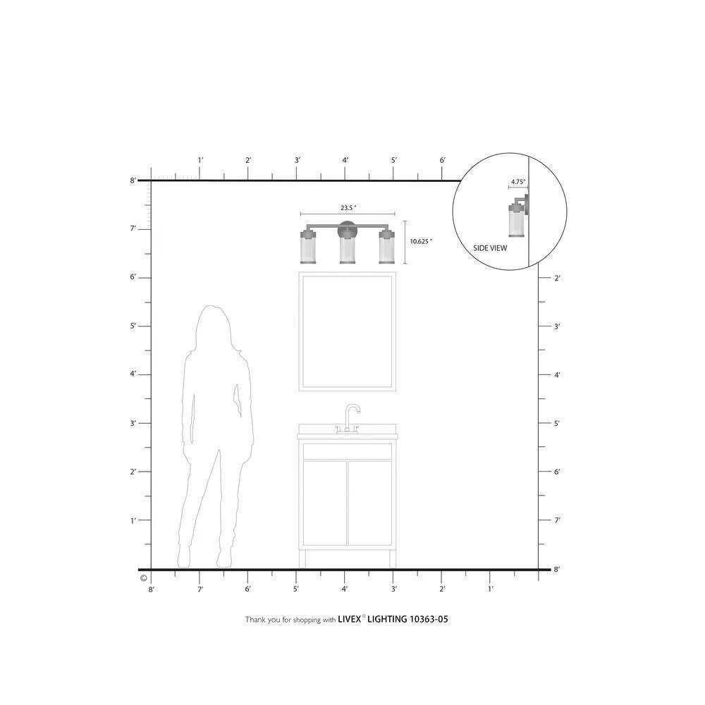 Hillcrest 3 Light Polished Chrome Bath Vanity by Livex Lighting 3 Hillcrest 3 Light Polished Chrome Bath Vanity by Livex Lighting - Image 3