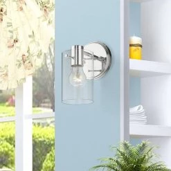 Munich 1-Light Polished Chrome Wall Sconce with Clear Glass by Livex Lighting -Livex Lighting shop polished chrome livex lighting vanity lighting 17231 05 66 1000