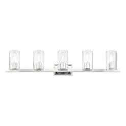 Clarion 42 in. 5-Light Polished Chrome Vanity Light with Clear Glass Shades by Livex Lighting -Livex Lighting shop polished chrome livex lighting vanity lighting 18035 05 4f 1000