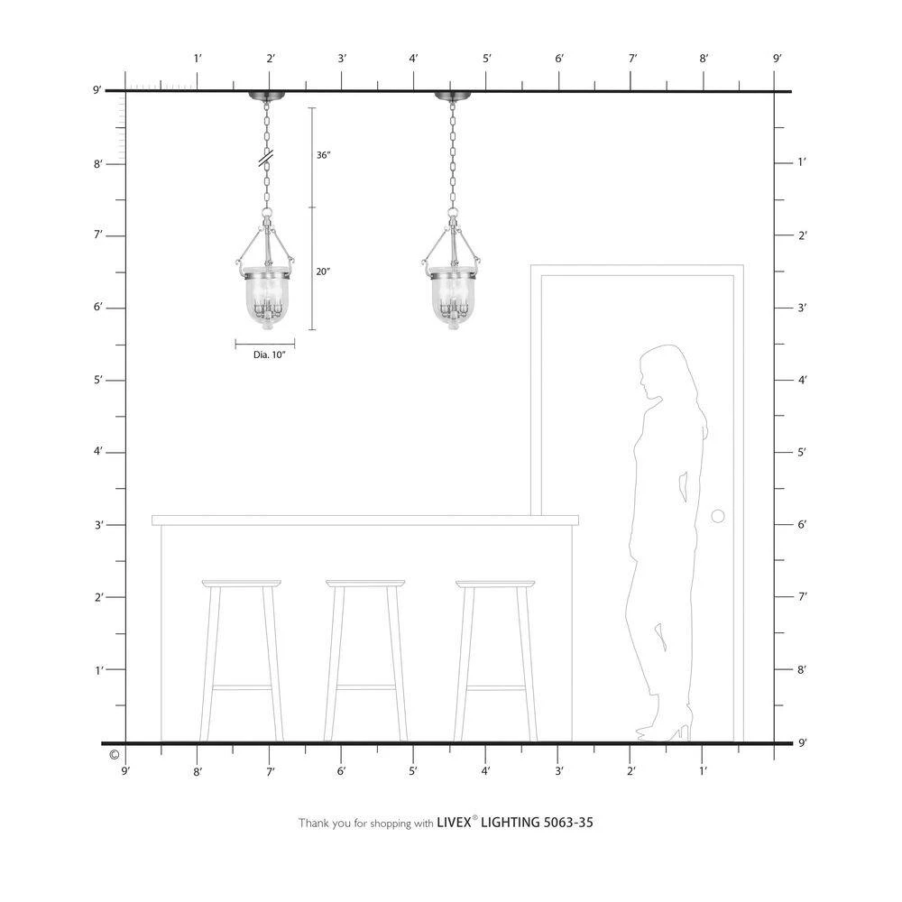 Jefferson 10 in. 3-Light Polished Nickel Pendant by Livex Lighting 6 Jefferson 10 in. 3-Light Polished Nickel Pendant by Livex Lighting - Image 6