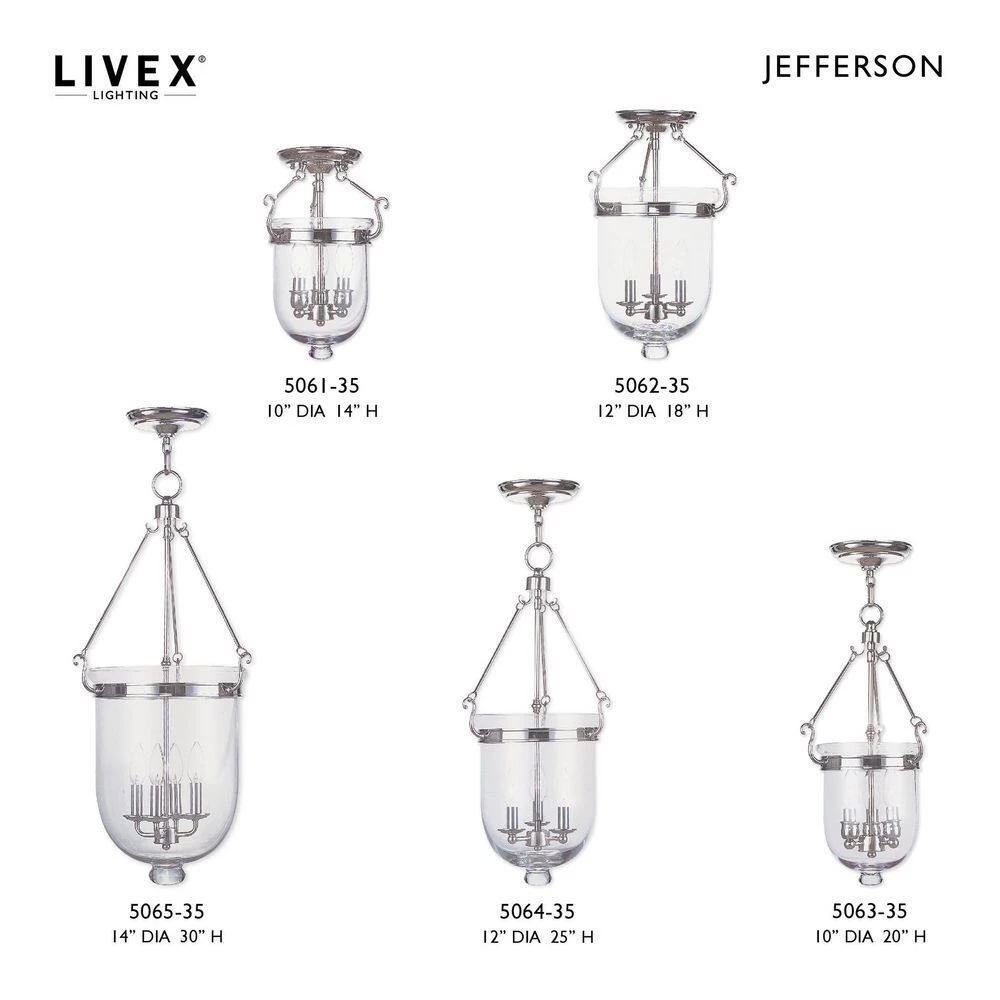 Jefferson 10 in. 3-Light Polished Nickel Pendant by Livex Lighting 10 Jefferson 10 in. 3-Light Polished Nickel Pendant by Livex Lighting - Image 10