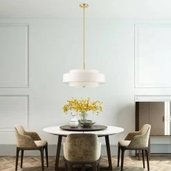 Meridian 5-Light Satin Brass Drum Pendant with Fabric Shade by Livex Lighting -Livex Lighting shop satin brass livex lighting chandeliers 50875 12 1d 1000