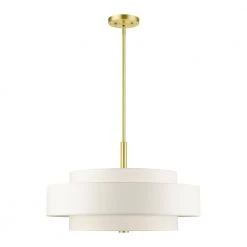 Meridian 5-Light Satin Brass Drum Pendant with Fabric Shade by Livex Lighting -Livex Lighting shop satin brass livex lighting chandeliers 50875 12 44 1000