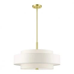 Meridian 5-Light Satin Brass Drum Pendant with Fabric Shade by Livex Lighting