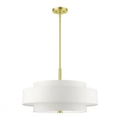 Meridian 5-Light Satin Brass Drum Pendant with Fabric Shade by Livex Lighting -Livex Lighting shop satin brass livex lighting chandeliers 50875 12 c3 1000