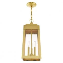 Oslo 3-Light Satin Brass Outdoor Hardwired Pendant Lantern by Livex Lighting -Livex Lighting shop satin brass livex lighting outdoor pendant lights 20857 12 1f 1000