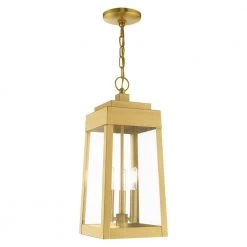 Oslo 3-Light Satin Brass Outdoor Hardwired Pendant Lantern by Livex Lighting
