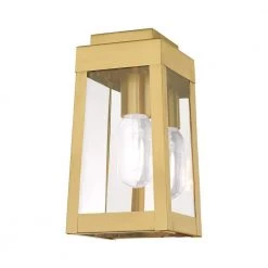Oslo 1-Light Satin Brass Hardwired Outdoor Wall Lantern Sconce by Livex Lighting -Livex Lighting shop satin brass livex lighting outdoor sconces 20851 12 1f 1000