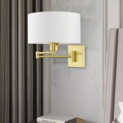 Satin Brass Hardwired/Plug-In Swing Arm Wall Lamp by Livex Lighting -Livex Lighting shop satin brass livex lighting wall lamps 40036 12 66 1000