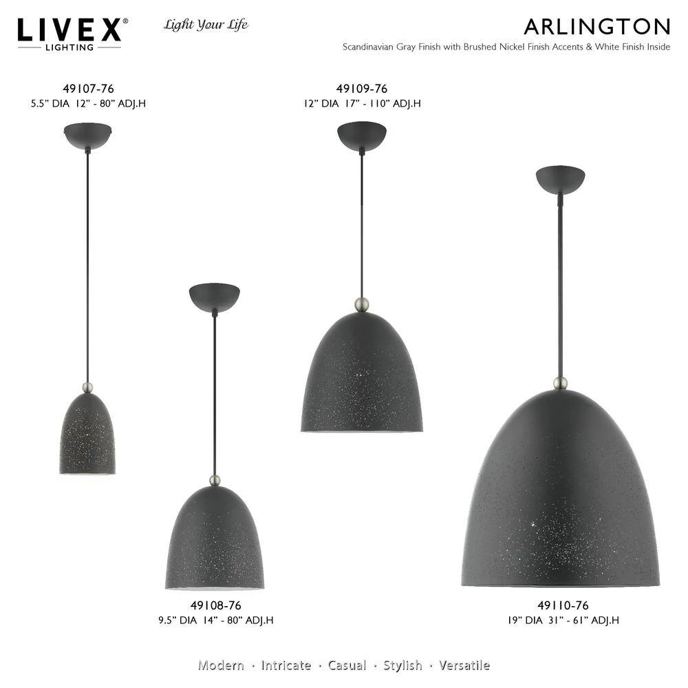 Arlington 1 Light Scandinavian Gray with Brushed Nickel Accents Pendant by Livex Lighting 10 Arlington 1 Light Scandinavian Gray with Brushed Nickel Accents Pendant by Livex Lighting - Image 10