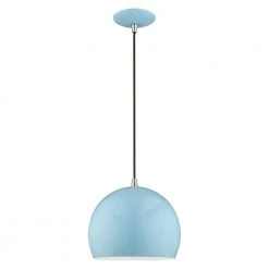 Metal Shade Mini Pendants 1 Light Shiny Baby Blue Mini Pendant by Livex Lighting