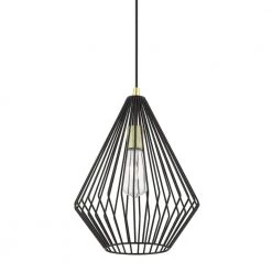 Linz 1-Light Shiny Black Island Pendant with Polished Brass Accents by Livex Lighting -Livex Lighting shop shiny black livex lighting chandeliers 41325 68 4f 1000