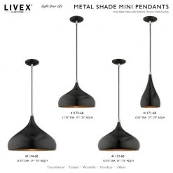 Metal Shade Mini Pendants 1 Light Shiny Black Mini Pendant by Livex Lighting -Livex Lighting shop shiny black livex lighting pendant lights 41171 68 d4 1000