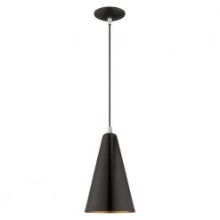 Metal Shade Mini Pendants 1 Light Shiny Black Mini Pendant by Livex Lighting