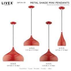 Metal Shade Mini Pendants 1 Light Shiny Red Mini Pendant by Livex Lighting -Livex Lighting shop shiny red livex lighting pendant lights 41173 72 d4 1000