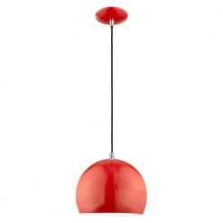 Metal Shade Mini Pendants 1 Light Shiny Red Mini Pendant by Livex Lighting