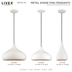 Metal Shade Mini Pendants 1 Light Shiny White Mini Pendant by Livex Lighting 19 Metal Shade Mini Pendants 1 Light Shiny White Mini Pendant by Livex Lighting -Livex Lighting shop shiny white livex lighting pendant lights 41171 69 d4 1000