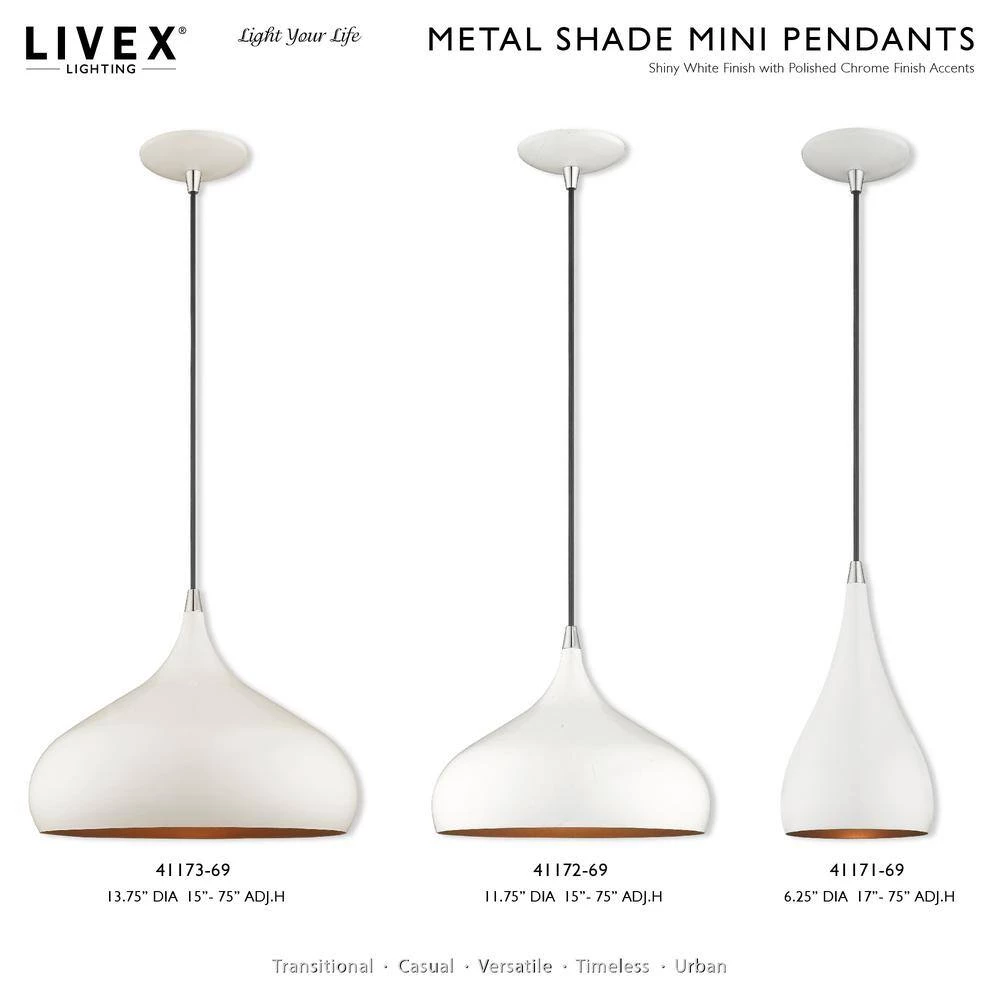 Metal Shade Mini Pendants 1 Light Shiny White Mini Pendant by Livex Lighting 10 Metal Shade Mini Pendants 1 Light Shiny White Mini Pendant by Livex Lighting - Image 10