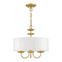 Brookdale 3-Light Soft Gold Pendant Chandelier with Fabric Shade by Livex Lighting