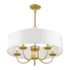 Brookdale 5-Light Soft Gold Pendant Light with Fabric Shade by Livex Lighting -Livex Lighting shop soft gold livex lighting chandeliers 42985 33 1f 1000