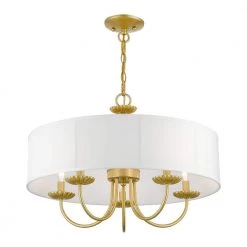 Brookdale 5-Light Soft Gold Pendant Light with Fabric Shade by Livex Lighting -Livex Lighting shop soft gold livex lighting chandeliers 42985 33 4f 1000