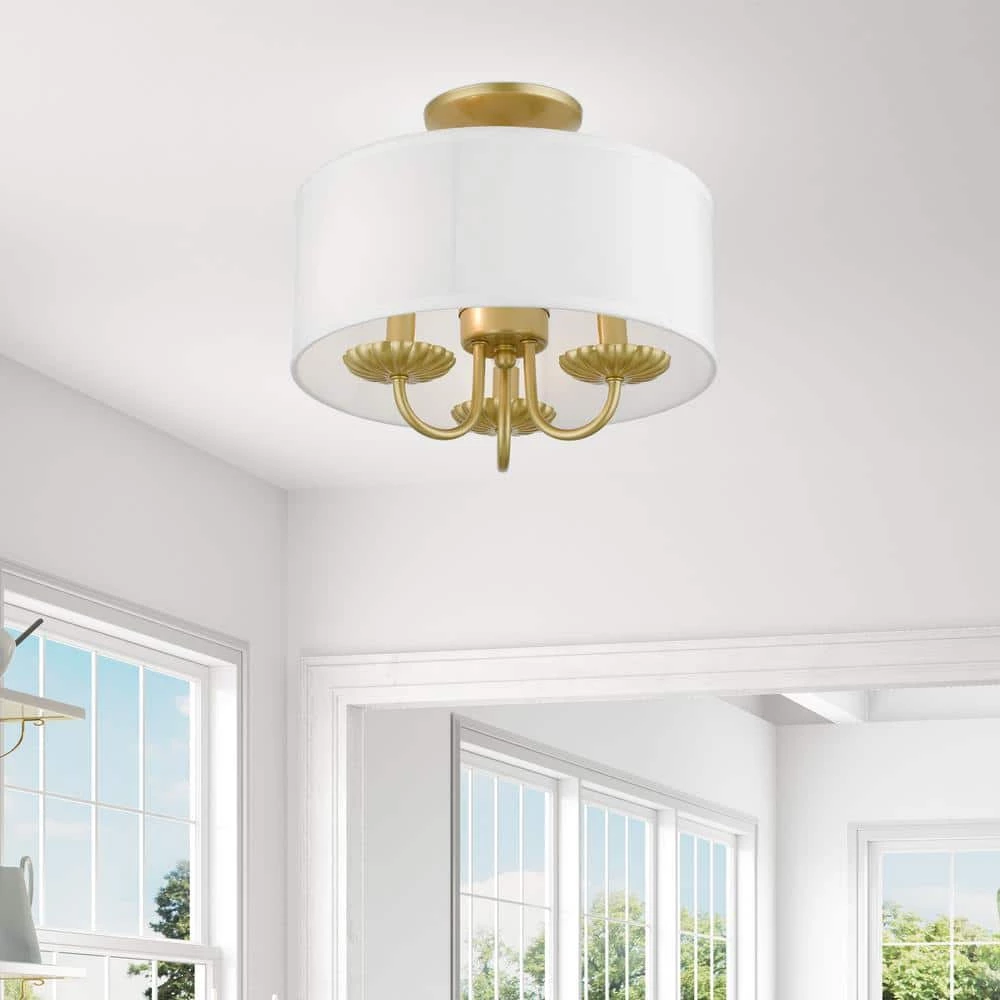 Brookdale 13 in. 3-Light Soft Gold Semi-Flush Mount by Livex Lighting 2 Brookdale 13 in. 3-Light Soft Gold Semi-Flush Mount by Livex Lighting - Image 2