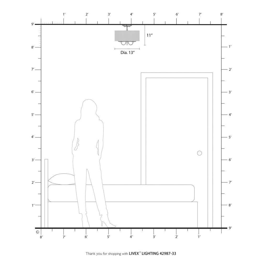 Brookdale 13 in. 3-Light Soft Gold Semi-Flush Mount by Livex Lighting 7 Brookdale 13 in. 3-Light Soft Gold Semi-Flush Mount by Livex Lighting - Image 7