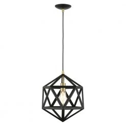 Geometric 1 Light Textured Black Pendant by Livex Lighting