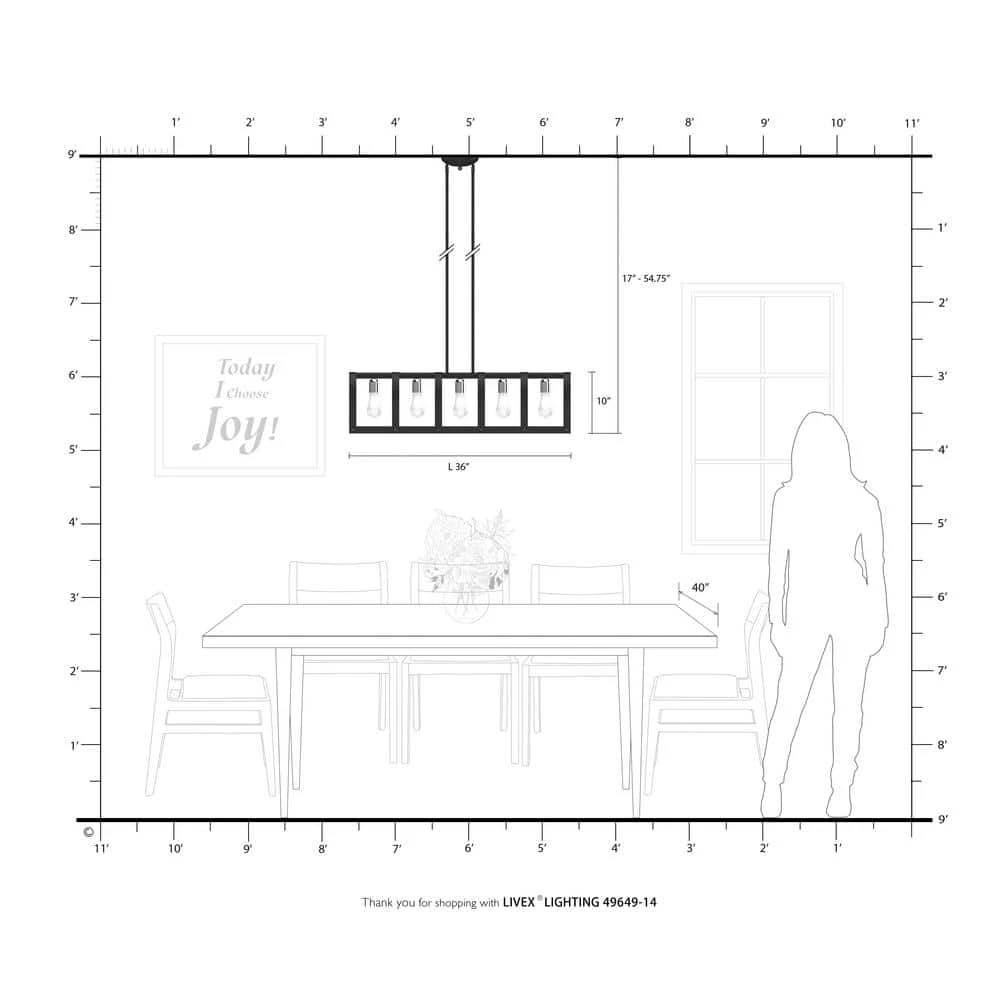 Stoneridge 5 Light Textured Black Linear Chandelier by Livex Lighting 4 Stoneridge 5 Light Textured Black Linear Chandelier by Livex Lighting - Image 4
