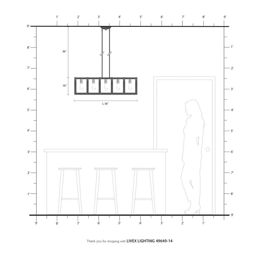 Stoneridge 5 Light Textured Black Linear Chandelier by Livex Lighting 5 Stoneridge 5 Light Textured Black Linear Chandelier by Livex Lighting - Image 5