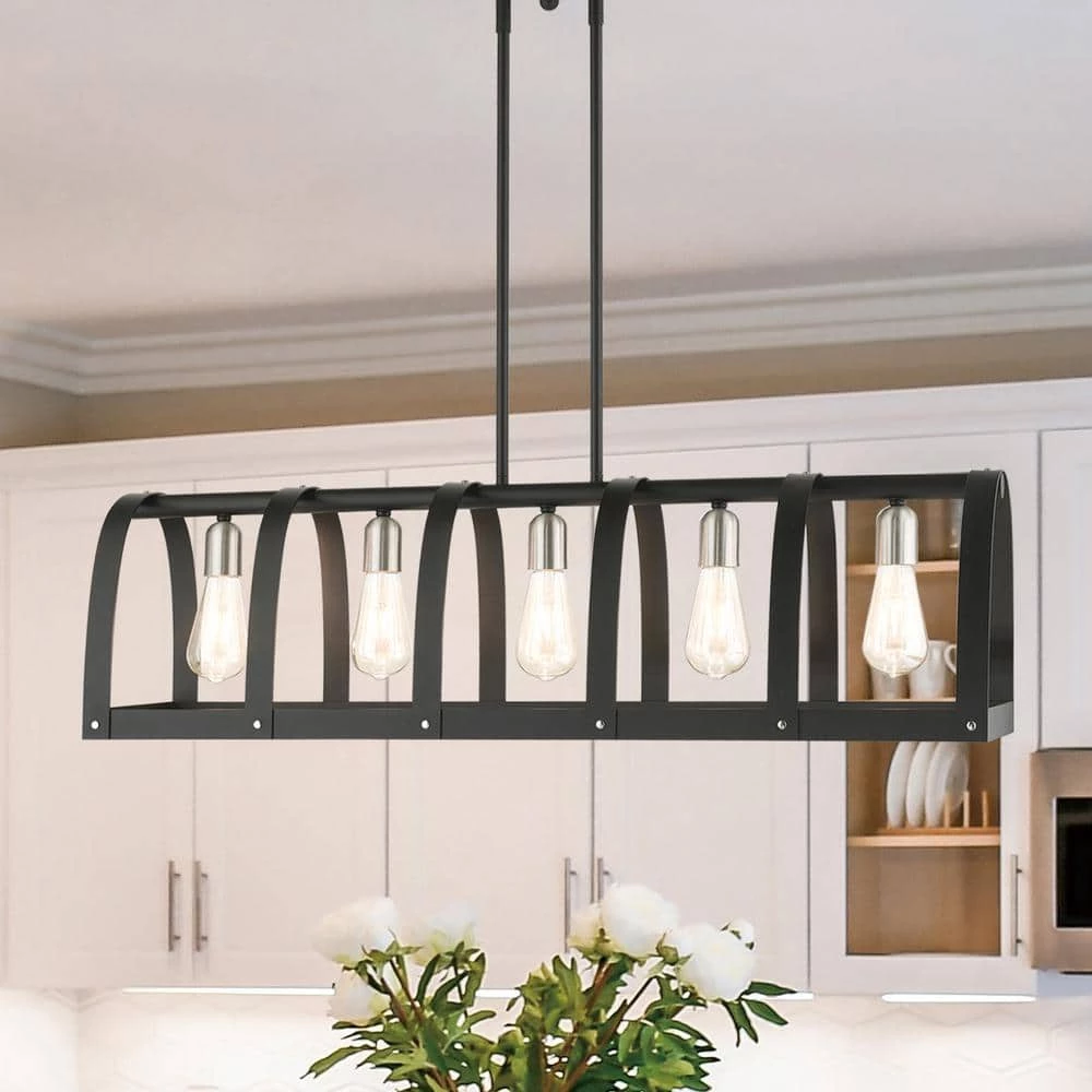 Stoneridge 5 Light Textured Black Linear Chandelier by Livex Lighting 2 Stoneridge 5 Light Textured Black Linear Chandelier by Livex Lighting - Image 2