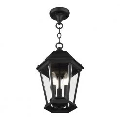 Hamilton 3 Light Textured Black Outdoor Pendant Lantern by Livex Lighting -Livex Lighting shop textured black livex lighting outdoor pendant lights 7564 14 4f 1000