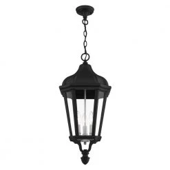 Morgan 3 Light Textured Black Outdoor Pendant Lantern by Livex Lighting -Livex Lighting shop textured black livex lighting outdoor pendant lights 76193 14 4f 1000