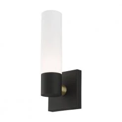 Aero 1 Light Textured Black ADA Wall Sconce with Hand Blown Satin Opal White Twist Lock Glass by Livex Lighting -Livex Lighting shop textured black livex lighting vanity lighting 10101 14 44 1000
