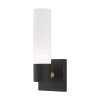 Aero 1 Light Textured Black ADA Wall Sconce with Hand Blown Satin Opal White Twist Lock Glass by Livex Lighting