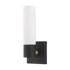 Aero 1 Light Textured Black ADA Wall Sconce with Hand Blown Satin Opal White Twist Lock Glass by Livex Lighting -Livex Lighting shop textured black livex lighting vanity lighting 10101 14 c3 1000