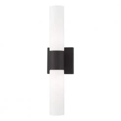 Aero 2 Light Textured Black ADA Wall Sconce with Hand Blown Satin Opal White Twist Lock Glass by Livex Lighting -Livex Lighting shop textured black livex lighting vanity lighting 10102 14 1f 1000